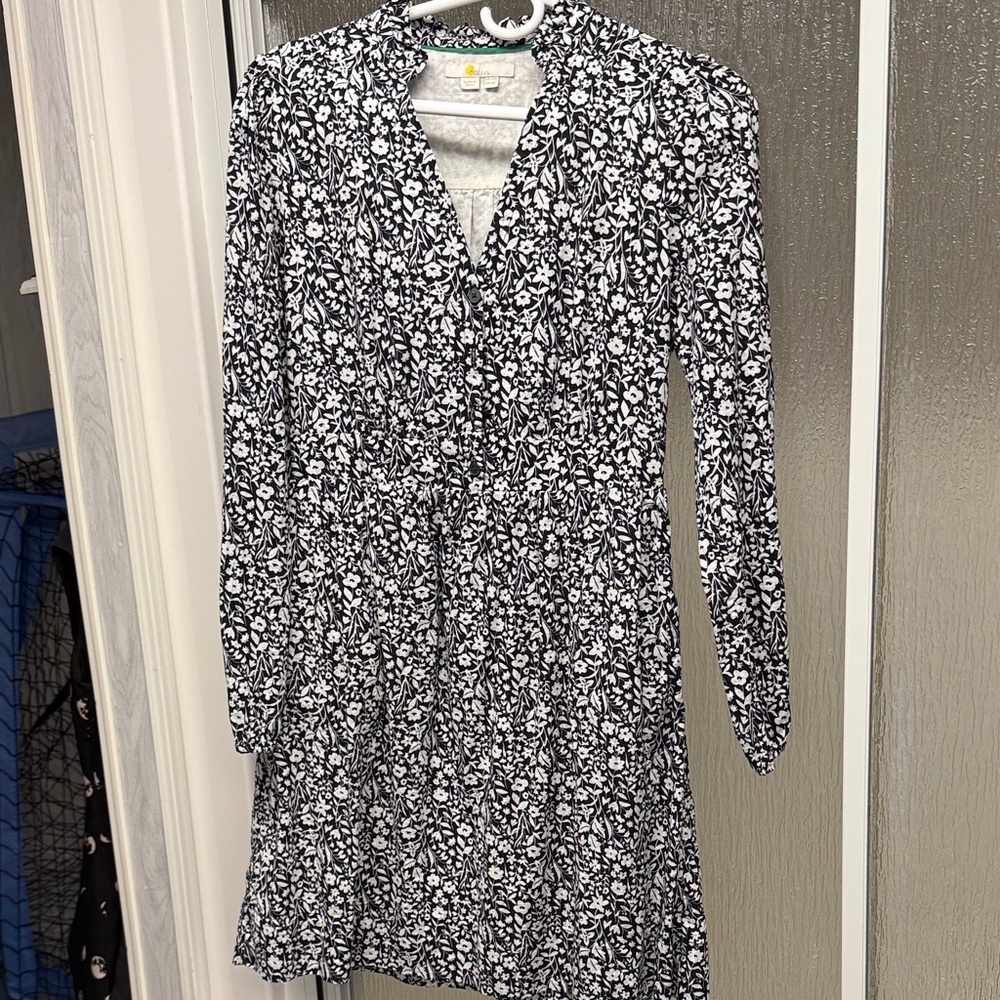 Boden Black and White Floral Long Sleeve Dress